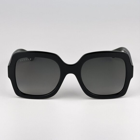 Gucci GG1337S 002 Sunglasses Shiny Black Gradient Gray Polarized Square Women - Picture 1 of 13